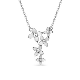 Colar elegante em prata de lei 925 com banho de ródio, com motivos florais e zircónias cúbicas