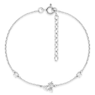 Pulsera de plata de ley 925 rodiada engastada con 5 circonitas cúbicas redondas y en forma de pera