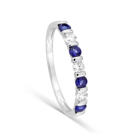 Anillo de plata de ley 925 rodiada con circonitas cúbicas azules y blancas