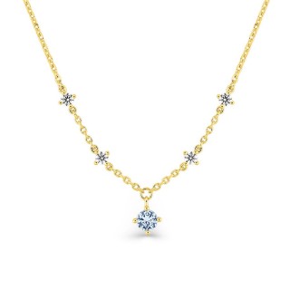 Colar banhado a ouro com zircónias cúbicas brancas e azul-claras.