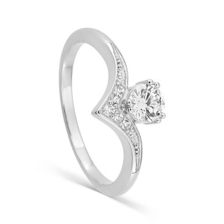 Anillo de plata de ley 925 rodiada con circonita y borde en V