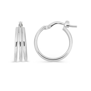 Pendientes de aro de plata de ley 925 rodiada con tres círculos de 14 mm