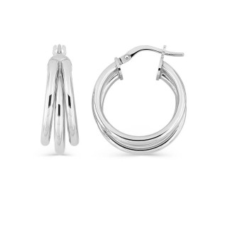 Pendientes de aro de plata de ley 925 rodiada con tres círculos de 16 mm