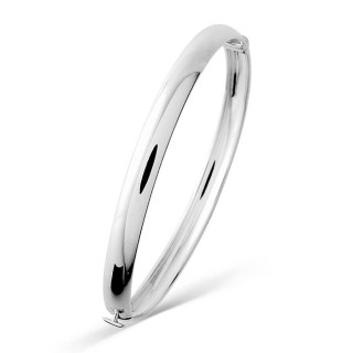 Brazalete rígido de plata de ley 925 rodiada con bisagra, tubo rígido de 6 mm