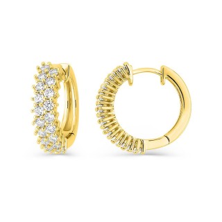 Brincos de argola banhados a ouro com fileira dupla de zircónias