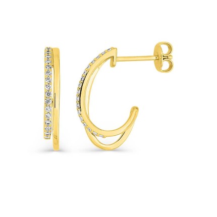 Pendientes de media argolla chapados en oro con anillos asimétricos y circonitas