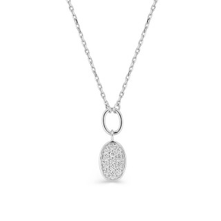 Collar de oro blanco de 9K con colgante ovalado de circonitas