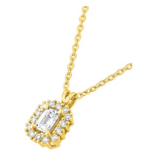 Colar em ouro amarelo 9K com pendente lapidação esmeralda e diamantes criados 0,36 ct