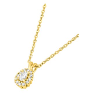 Colar em ouro amarelo 9K com pendente oval de diamantes criados 0,11 ct em halo