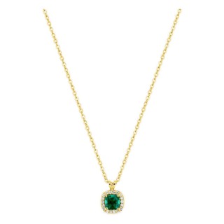 Collar de oro amarillo 9K con esmeralda creada talla cojín y diamantes creados 0,13 ct