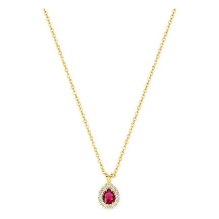 Colar em ouro amarelo 9K com rubi criado lapidação pera e diamantes criados 0,07 ct