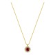 Collar de oro amarillo 9K con rubí creado redondo y diamantes creados 0,13 ct