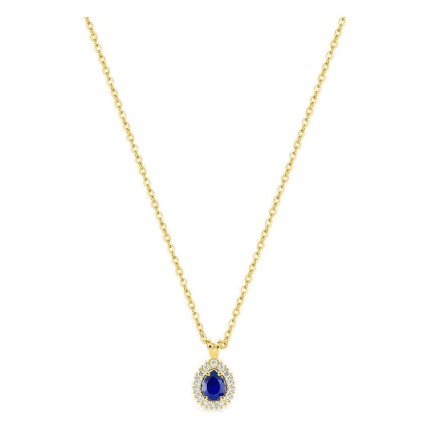 Collar de oro amarillo 9K con zafiro creado talla pera y diamantes creados 0,07 ct