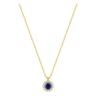 Collar de oro amarillo 9K con zafiro creado redondo y diamantes creados 0,13 ct