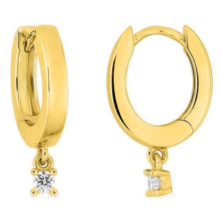 Brincos de argola em ouro amarelo 9K de 8 mm com diamantes criados pendentes 0,05 ct