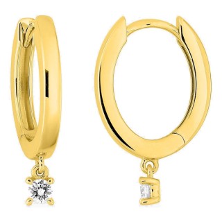 Brincos de argola em ouro amarelo 9K de 11 mm com diamantes criados pendentes 0,11 ct