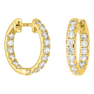 Pendientes de aro de oro amarillo 18K de 16 mm con diamantes creados 1,05 ct