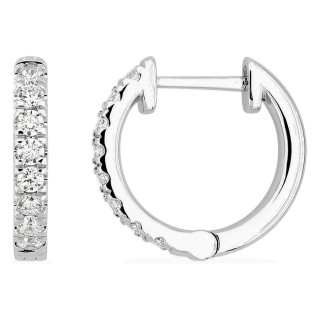 Brincos de argola em ouro branco 18K de 14 mm com diamantes criados 0,42 ct