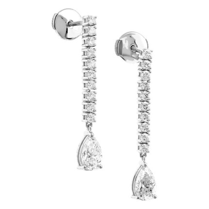 Pendientes colgantes de oro blanco 18K con diamantes creados 1,52 ct y piedra principal talla pera