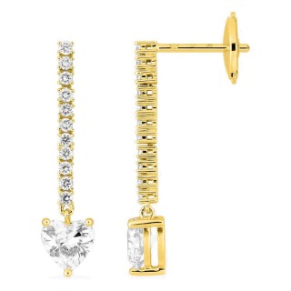 Pendientes colgantes de oro amarillo 18K con diamantes creados 0,98 ct y piedra principal talla corazón