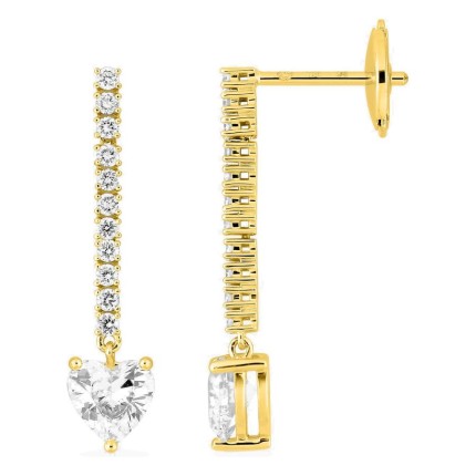Pendientes colgantes de oro amarillo 18K con diamantes creados 0,98 ct y piedra principal talla corazón