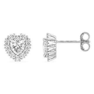 Pendientes de botón de oro blanco 9K con diamantes creados 0,58 ct talla corazón en halo