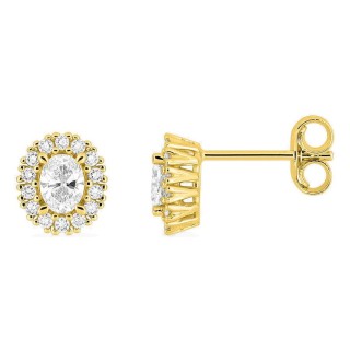 Pendientes de botón de oro amarillo 9K con diamantes creados 0,46 ct ovalados en halo