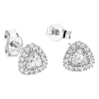 Pendientes de botón de oro blanco 9K con diamantes creados 0,27 ct talla trillón en halo