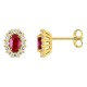 Pendientes de botón de oro amarillo 9K con rubí creado ovalado y diamantes creados 0,34 ct