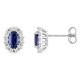 Pendientes de botón de oro blanco 9K con zafiro creado ovalado y diamantes creados 0,34 ct