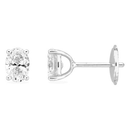 Pendientes de botón de oro blanco 18K con diamantes creados ovalados 1,00 ct