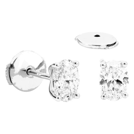 Pendientes de botón de oro blanco 18K con diamantes creados ovalados 1,00 ct