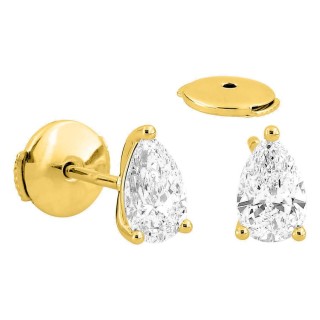 Brincos de pressão em ouro amarelo 18K com diamantes criados lapidação pera 1,00 ct