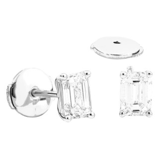 Brincos de pressão em ouro branco 18K com diamantes criados lapidação esmeralda 1,00 ct