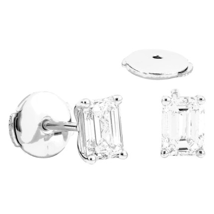 Pendientes de botón de oro blanco 18K con diamantes creados talla esmeralda 1,00 ct