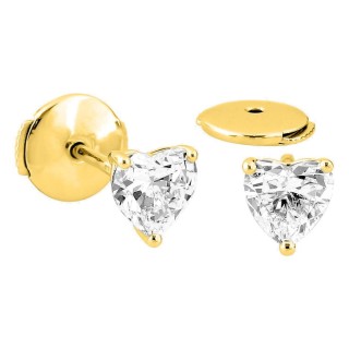 Pendientes de botón de oro amarillo 18K con diamantes creados talla corazón 0,76 ct