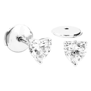 Pendientes de botón de oro blanco 18K con diamantes creados talla corazón 0,76 ct