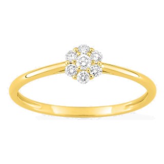 Anel em ouro amarelo 9K com diamantes criados 0,15 ct em forma de flor