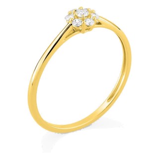 Anel em ouro amarelo 9K com diamantes criados 0,15 ct em forma de flor