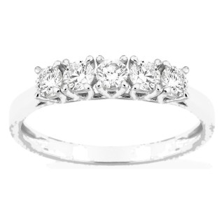 Anel em ouro branco 9K com cinco diamantes criados 0,50 ct em cravação de garras