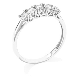 Anel em ouro branco 9K com cinco diamantes criados 0,50 ct em cravação de garras