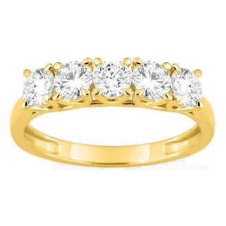 Anel em ouro amarelo 9K com cinco diamantes criados 1,00 ct em cravação de garras