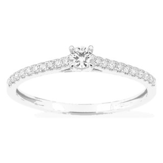 Anel solitário acompanhado em ouro branco 9K com diamantes criados 0,22 ct