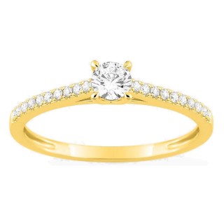 Anillo solitario acompañado de oro amarillo 9K con diamantes creados 0,32 ct