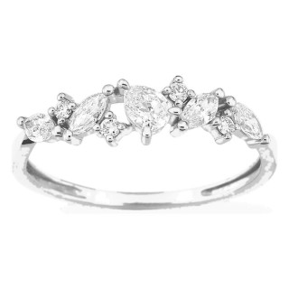Anel em ouro branco 9K com diamantes criados 0,46 ct em lapidações marquise, pera e redonda