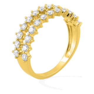 Anel em ouro amarelo 9K com 24 diamantes criados 0,80 ct em duas fileiras