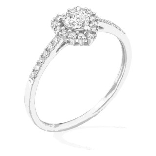 Anel em ouro branco 9K com diamantes criados 0,37 ct e centro lapidação coração em halo
