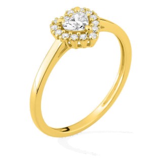 Anillo solitario de oro amarillo 9K con diamante corazón 0,29 ct y halo