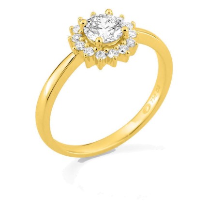 Anel em ouro amarelo 18K com diamantes criados 0,68 ct e centro de 0,50 ct em halo