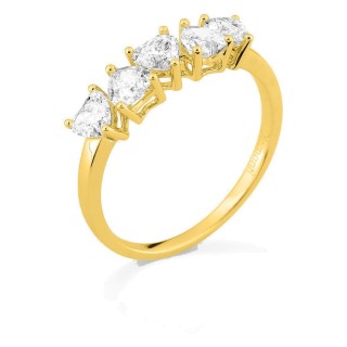 Anel em ouro amarelo 18K com diamantes criados lapidação coração 0,95 ct